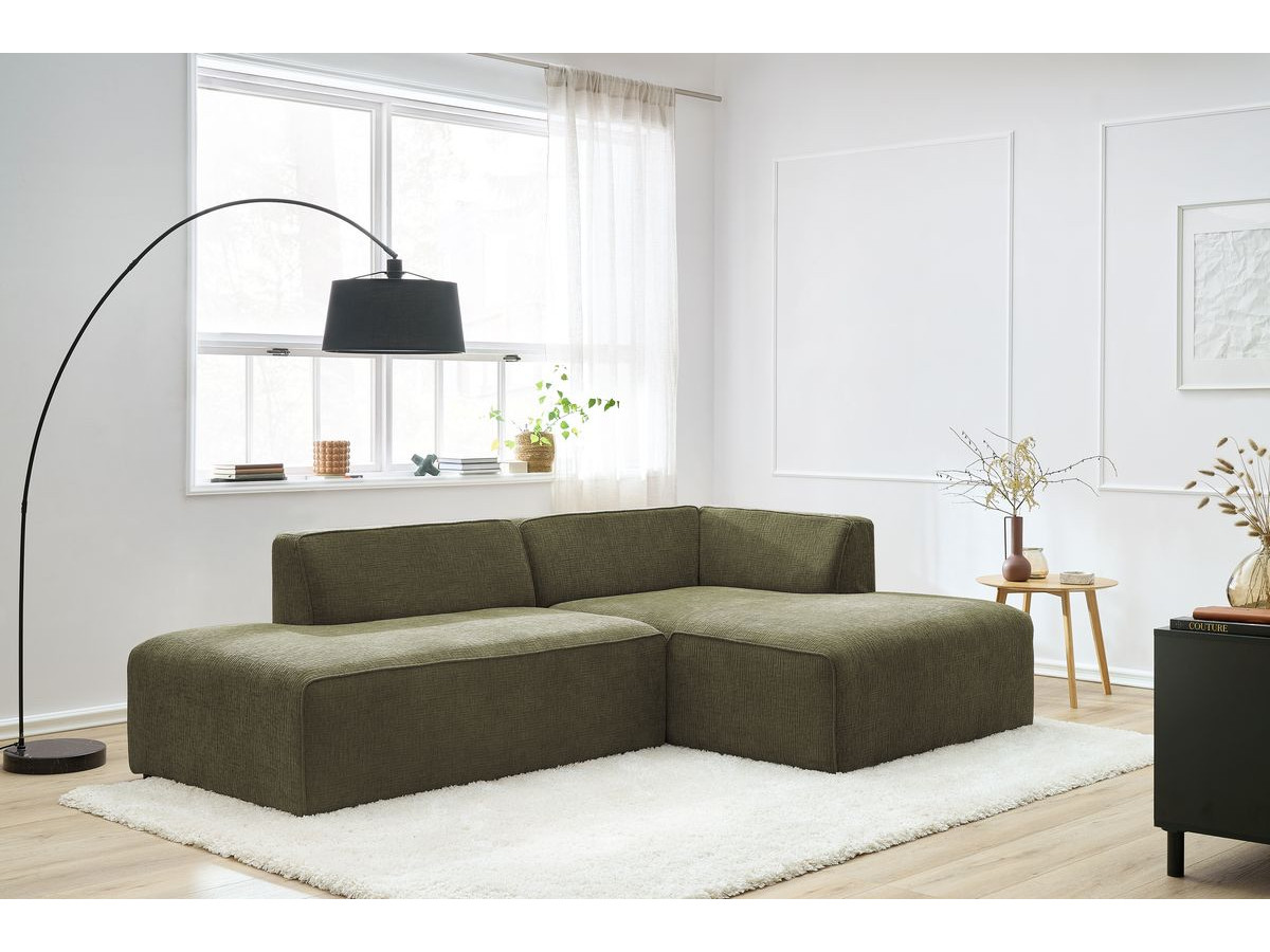 Bobochic Megeve Ecksofa Strukturstoff Grün Ecke rechts