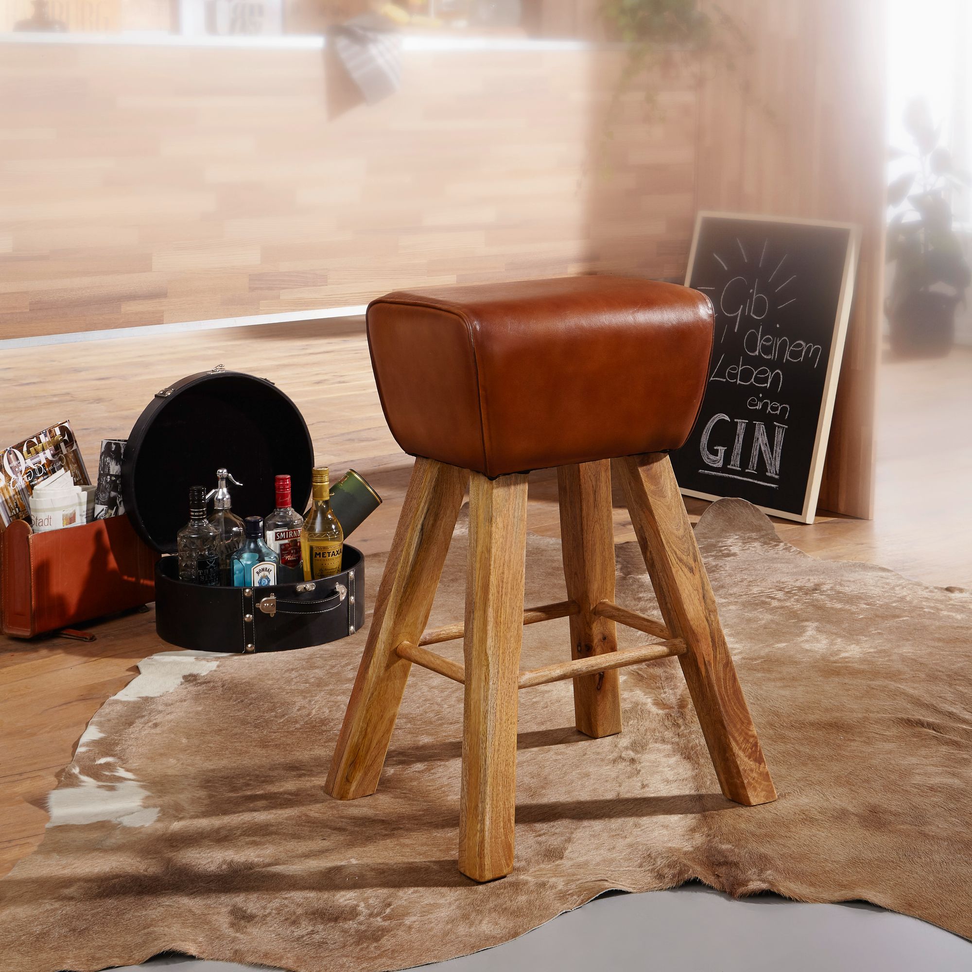 Barhocker Saltum Echtleder Braun 43 × 43 × 75 cm