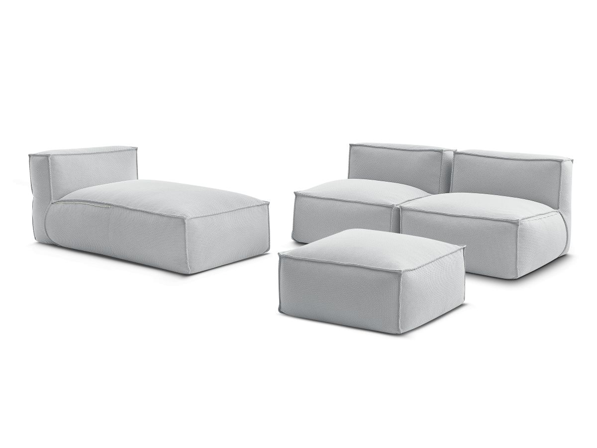 Bobochic Biarritz Gartensofa 4-Sitzer mit Pouf 252 × 168 cm Melange-Stoff Grau