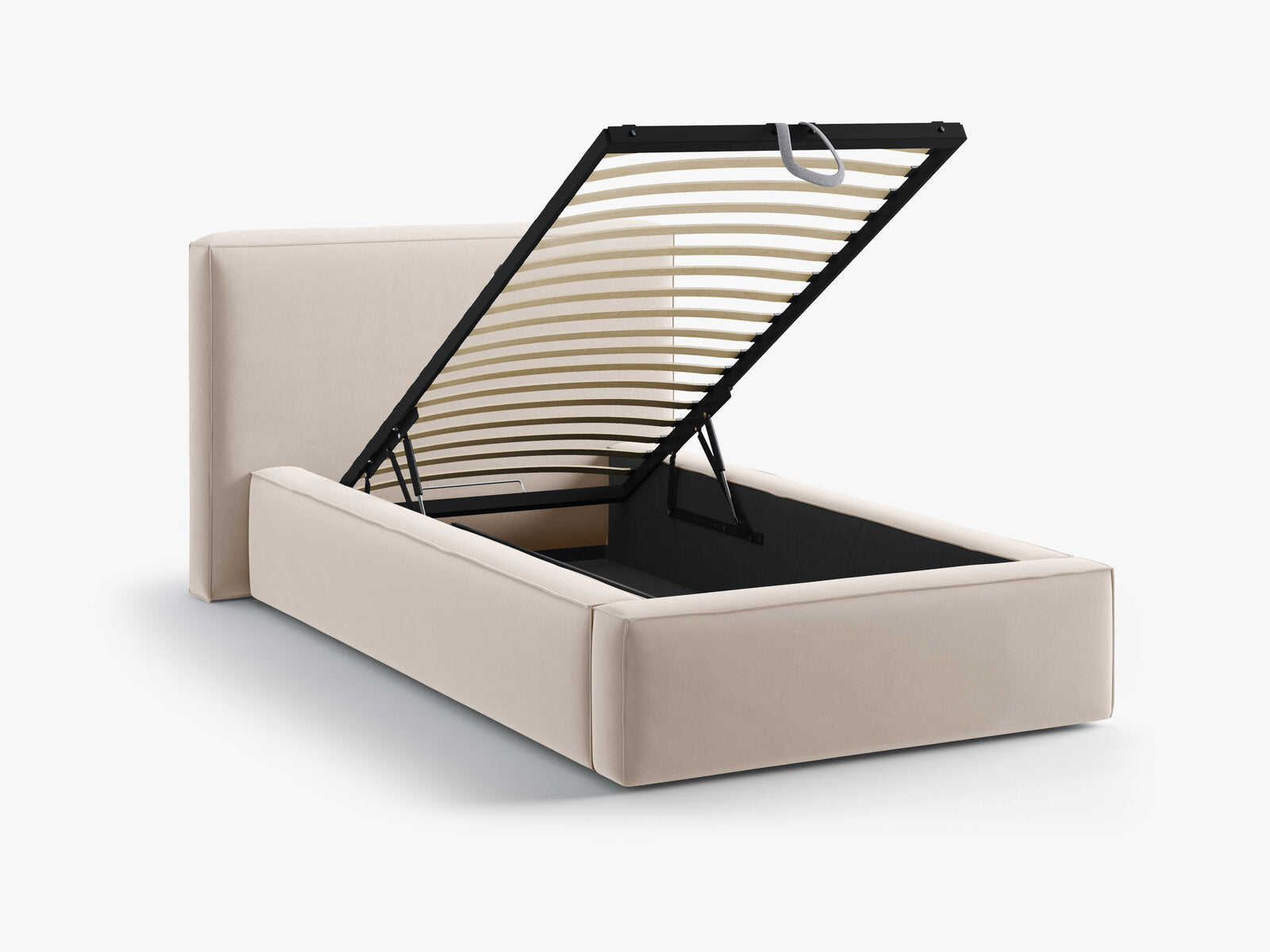 Micadoni Single Polsterbett mit Stauraum Jodie Samt Bluvel Dunkelbeige 90x200