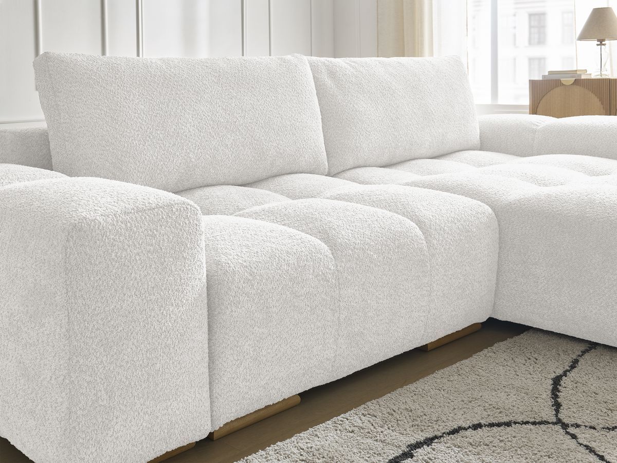 Bobochic Anakin Ecksofa, 2 Kissen Bouclé-Stoff Weiß