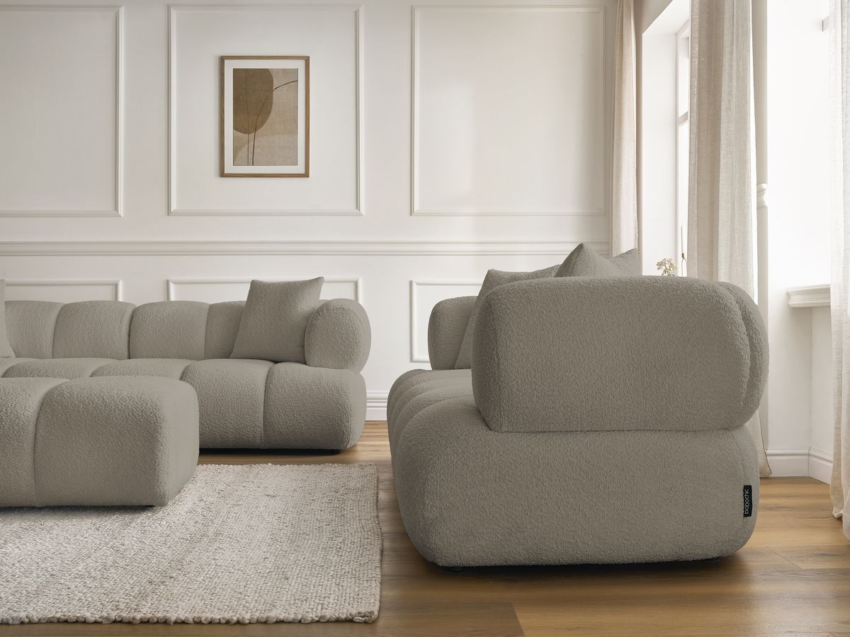 Bobochic Pamira Sofa 5-Sitzer mit Pouf Bouclé-Stoff Taupe