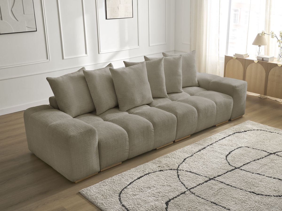 Bobochic Anakin Sofa 3-Sitzer, 6 Kissen Strukturstoff Taupe