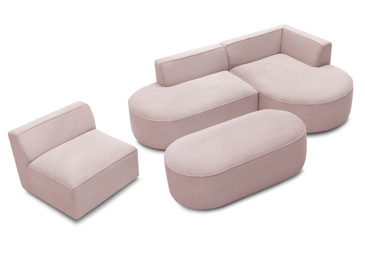 Bobochic Rousseau Ecksofa mit Sofamodul und Pouf Cordsamt Violett Ecke rechts