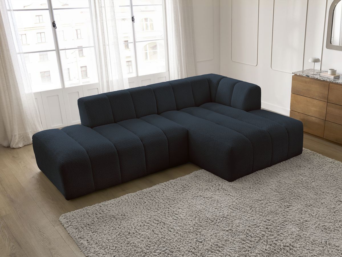 Bobochic Annecy Ecksofa Bouclé-Stoff Dunkelblau Ecke rechts