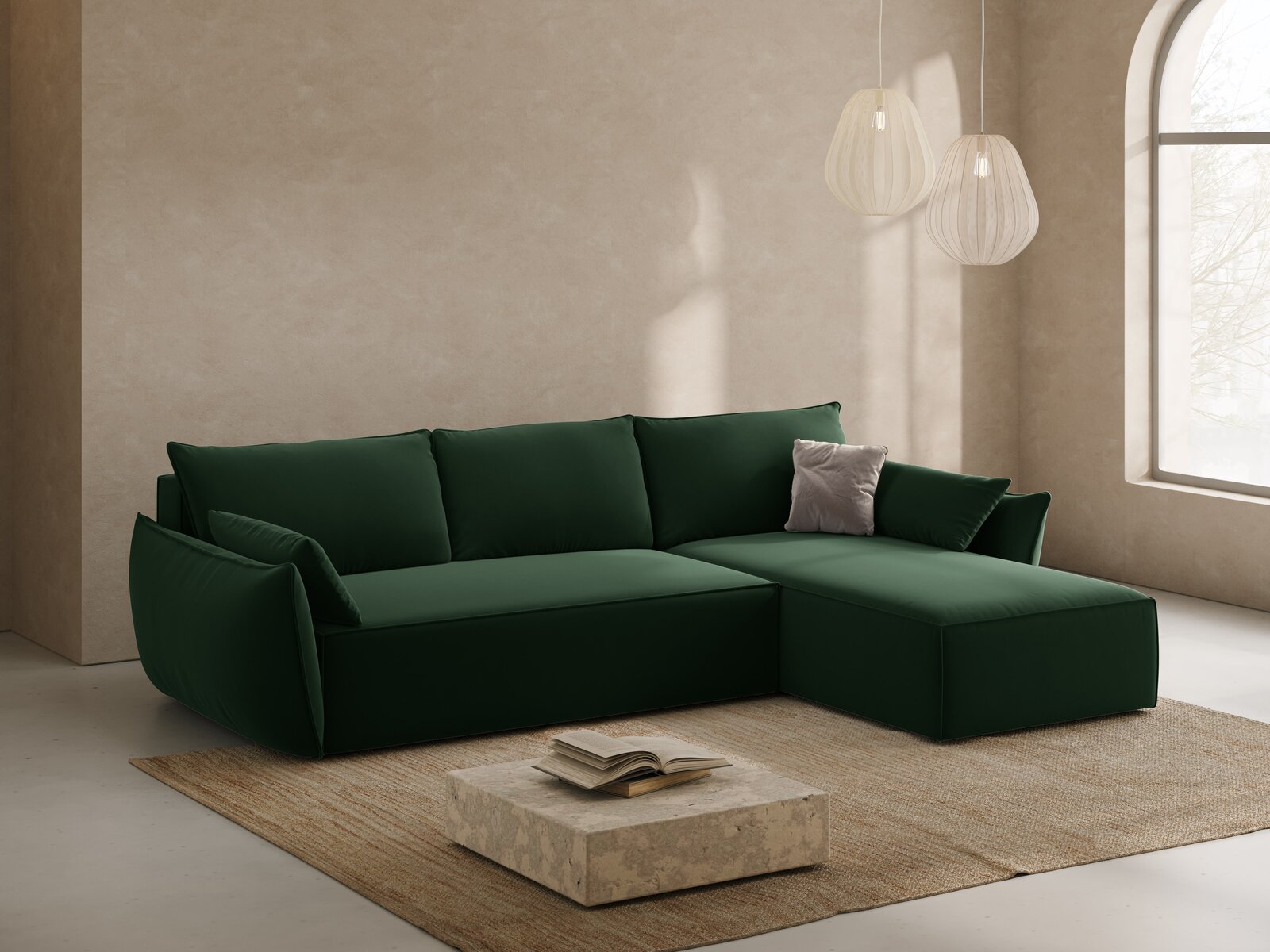 Micadoni Kaelle Ecksofa 4-Sitzer mit Schlaffunktion Rechts Samt Bluvel Flaschengrün