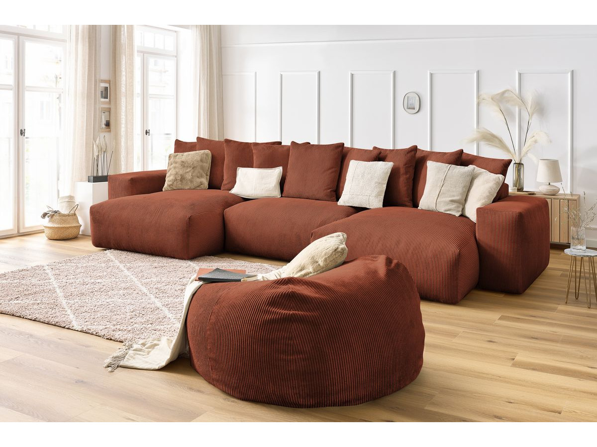 Bobochic Voltaire Wohnlandschaft mit Pouf 420 × 174 cm Cordsamt Orange