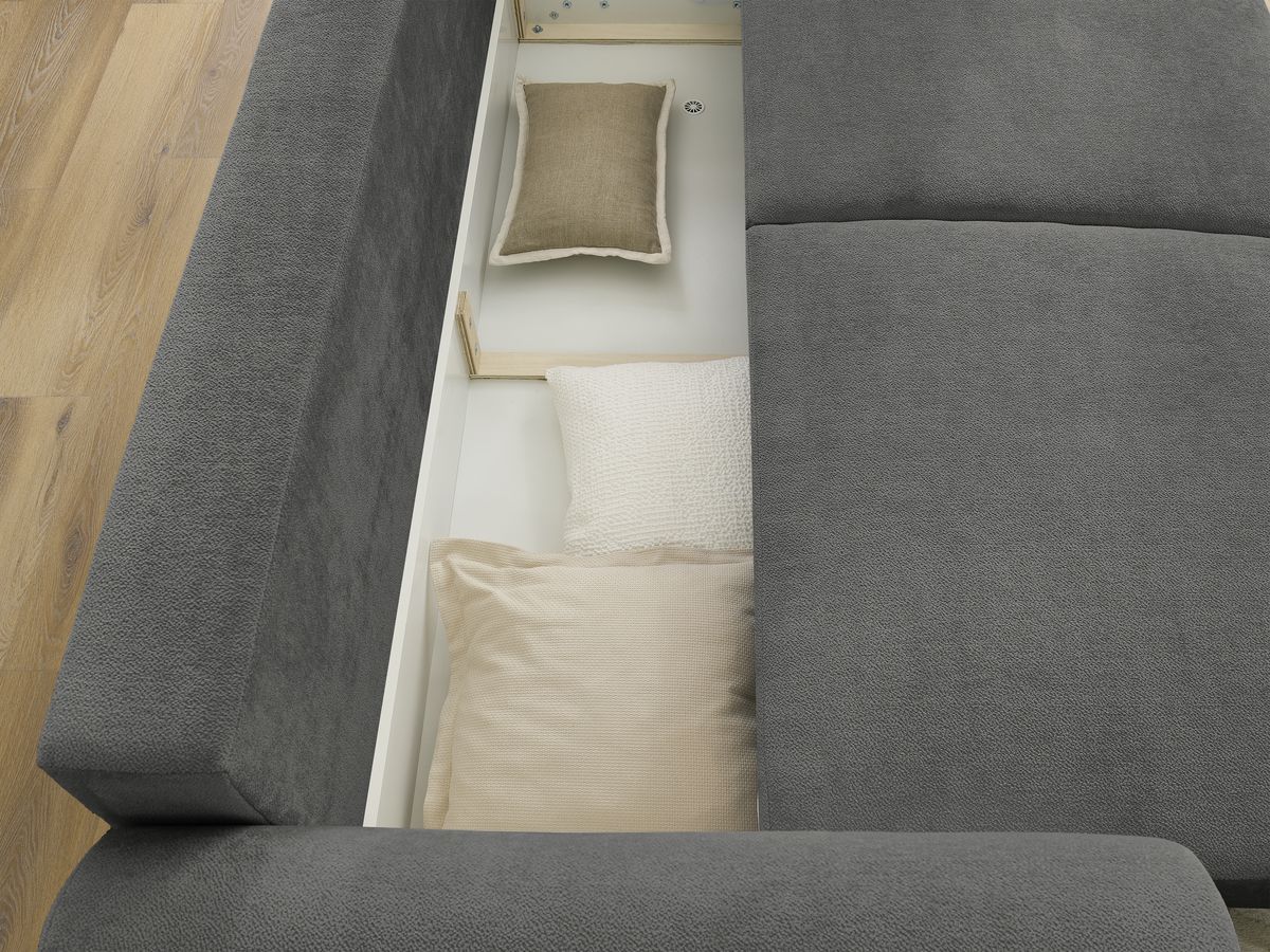 Bobochic Lucien Schlafsofa 4-Sitzer mit Bettkasten und Pouf Stoff Dunkelgrau