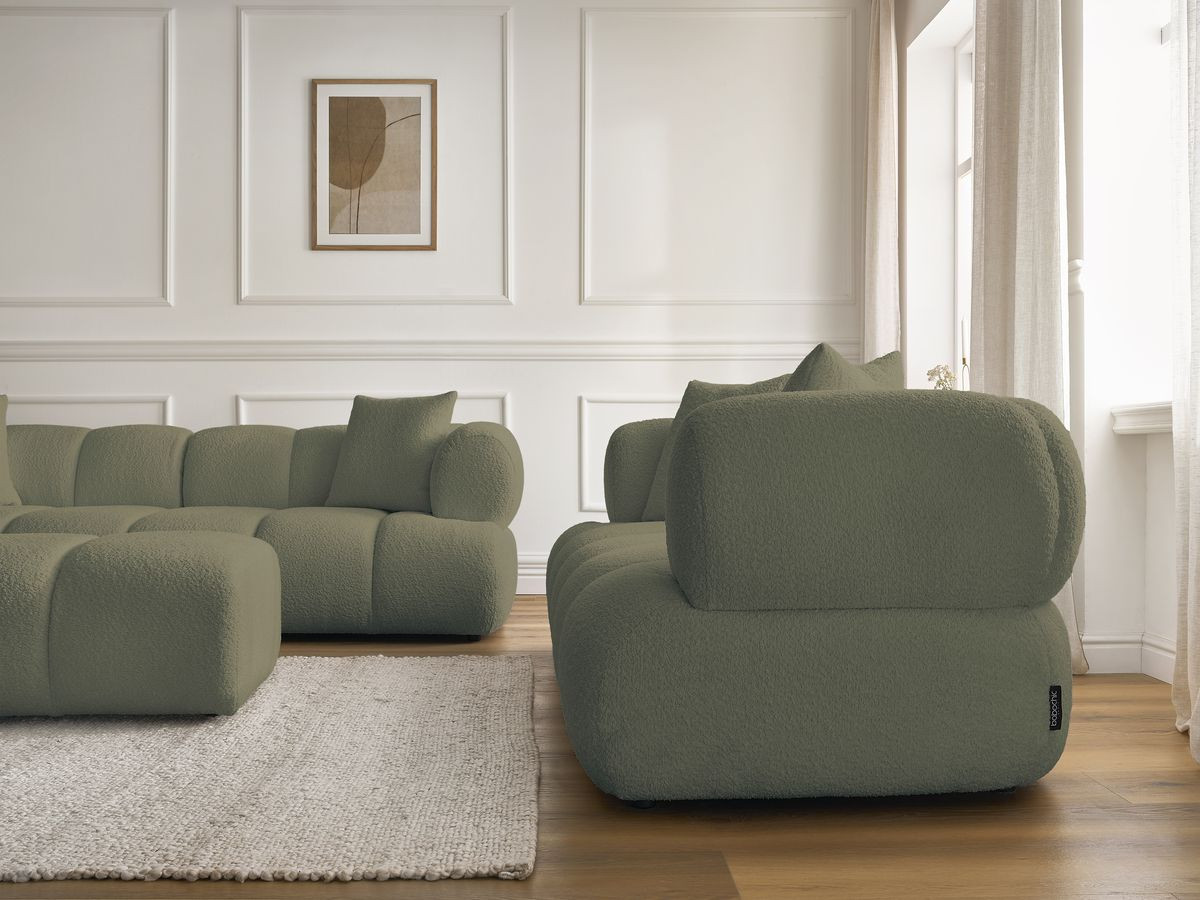 Bobochic Pamira Sofa 5-Sitzer mit Pouf Bouclé-Stoff Grün