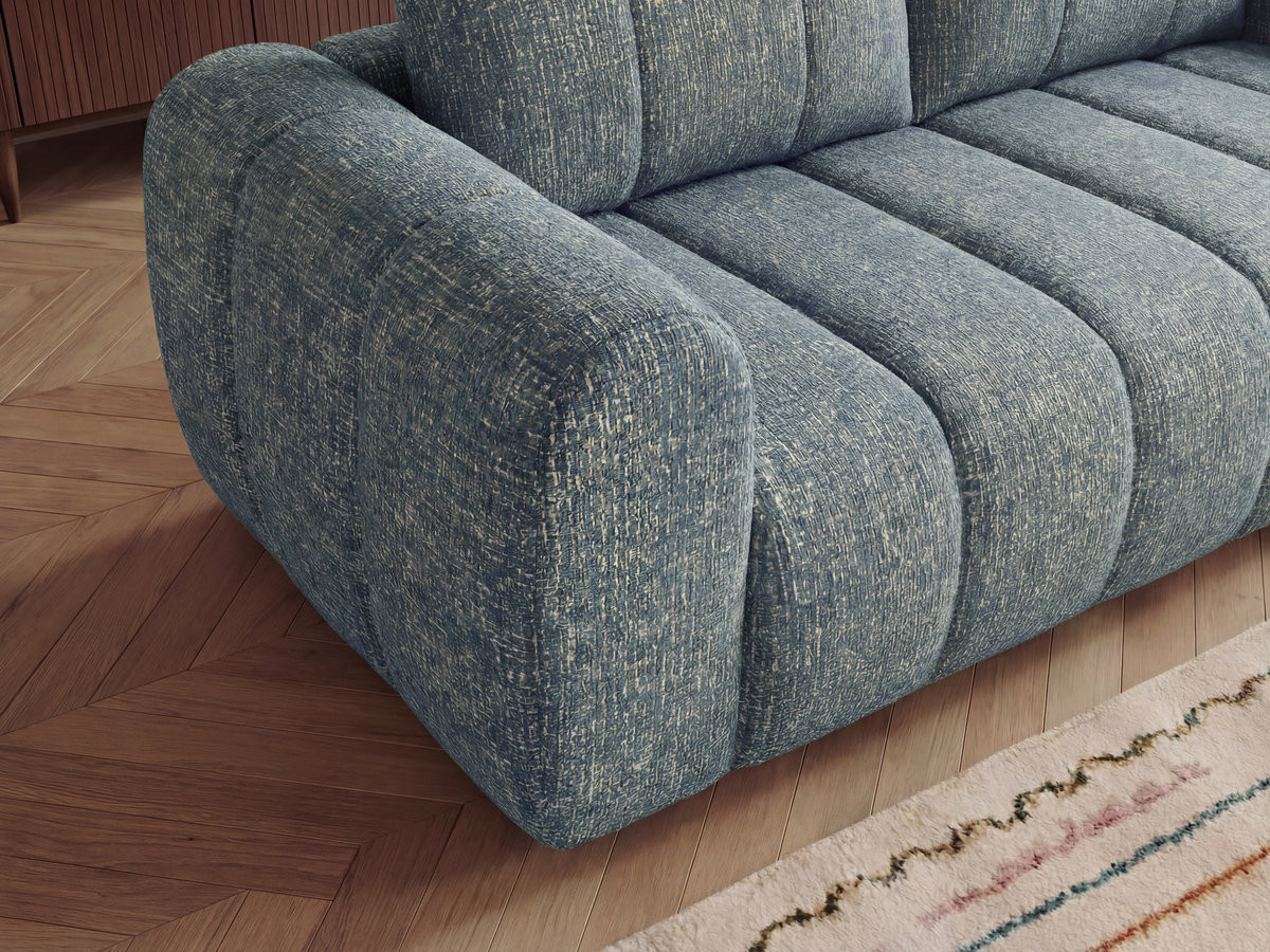 Bobochic Nesty Ecksofa in L-Form, 256 cm, mit Pouf Melange-Stoff Blau Ecke rechts
