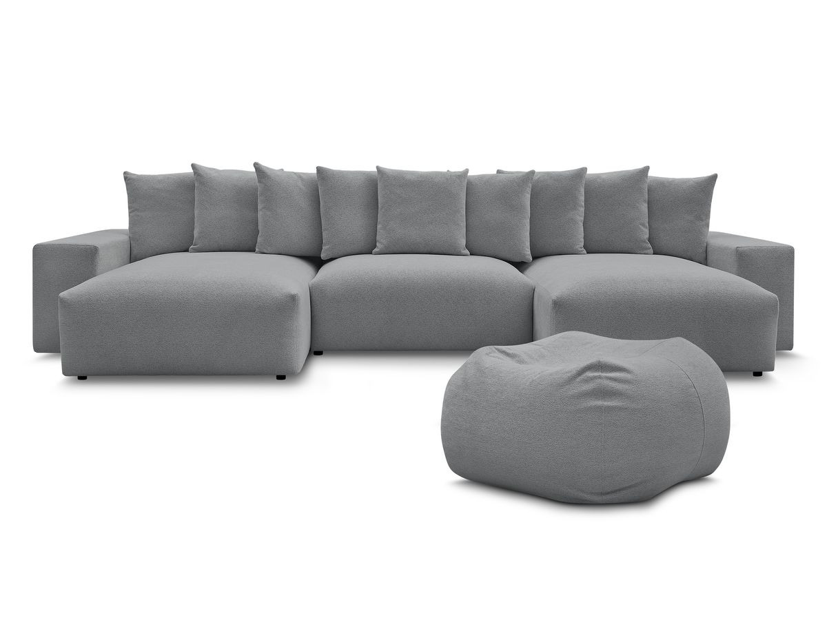 Bobochic Voltaire Wohnlandschaft mit Pouf 420 × 174 cm Melange-Stoff Dunkelgrau
