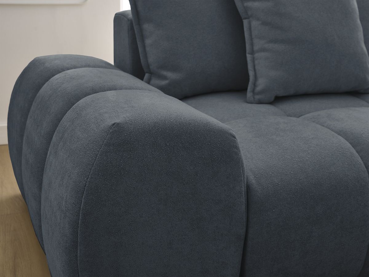 Bobochic Everest Ecksofa mit Schlaffunktion und Bettkasten 318 × 180 cm, 7 Kissen Strukturstoff Dunkelblau Ecke rechts