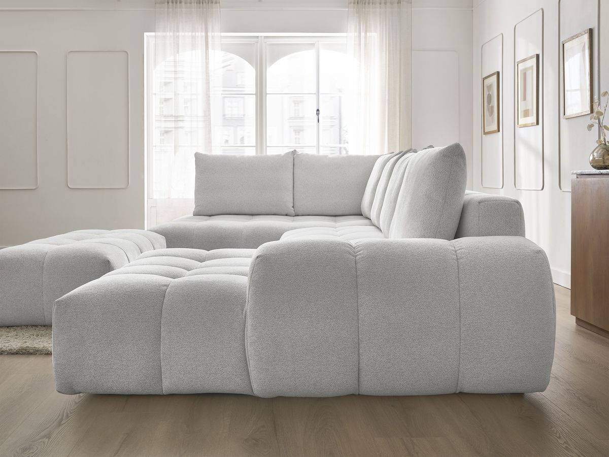 Bobochic Everest Wohnlandschaft mit Pouf, 6 Kissen Melange-Stoff Hellgrau Ecke rechts