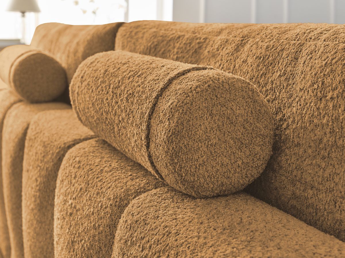 Bobochic Anakin Sofa 3-Sitzer mit Pouf, 2 Kissen Bouclé-Stoff Gelb