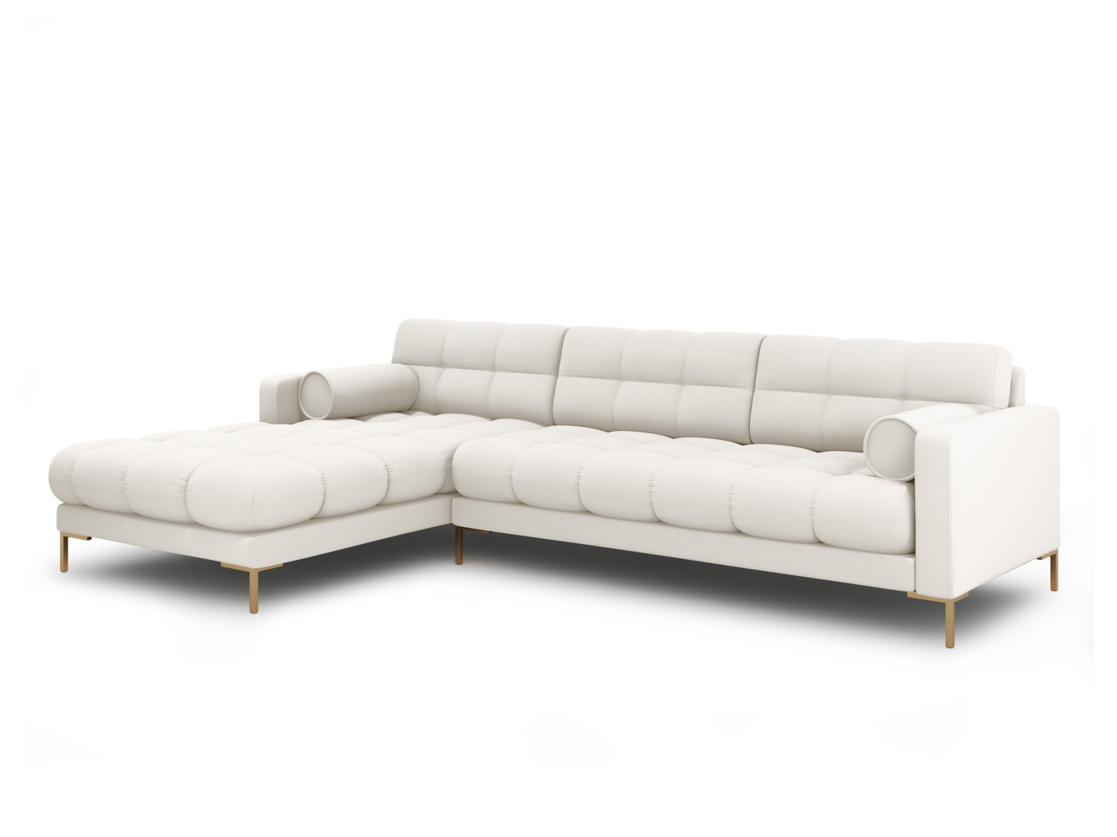 Cosmopolitan Design Ecksofa Bali 5-Sitzer Strukturierter Stoff Neve Helles Beige Links Beine Gold
