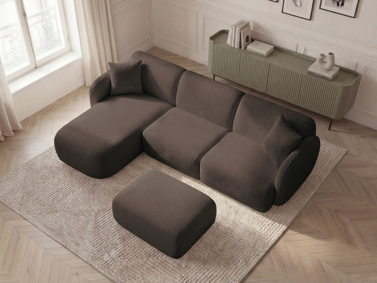 Bobochic Anda Ecksofa mit Pouf 292 × 163 cm Chenille Braun Ecke links