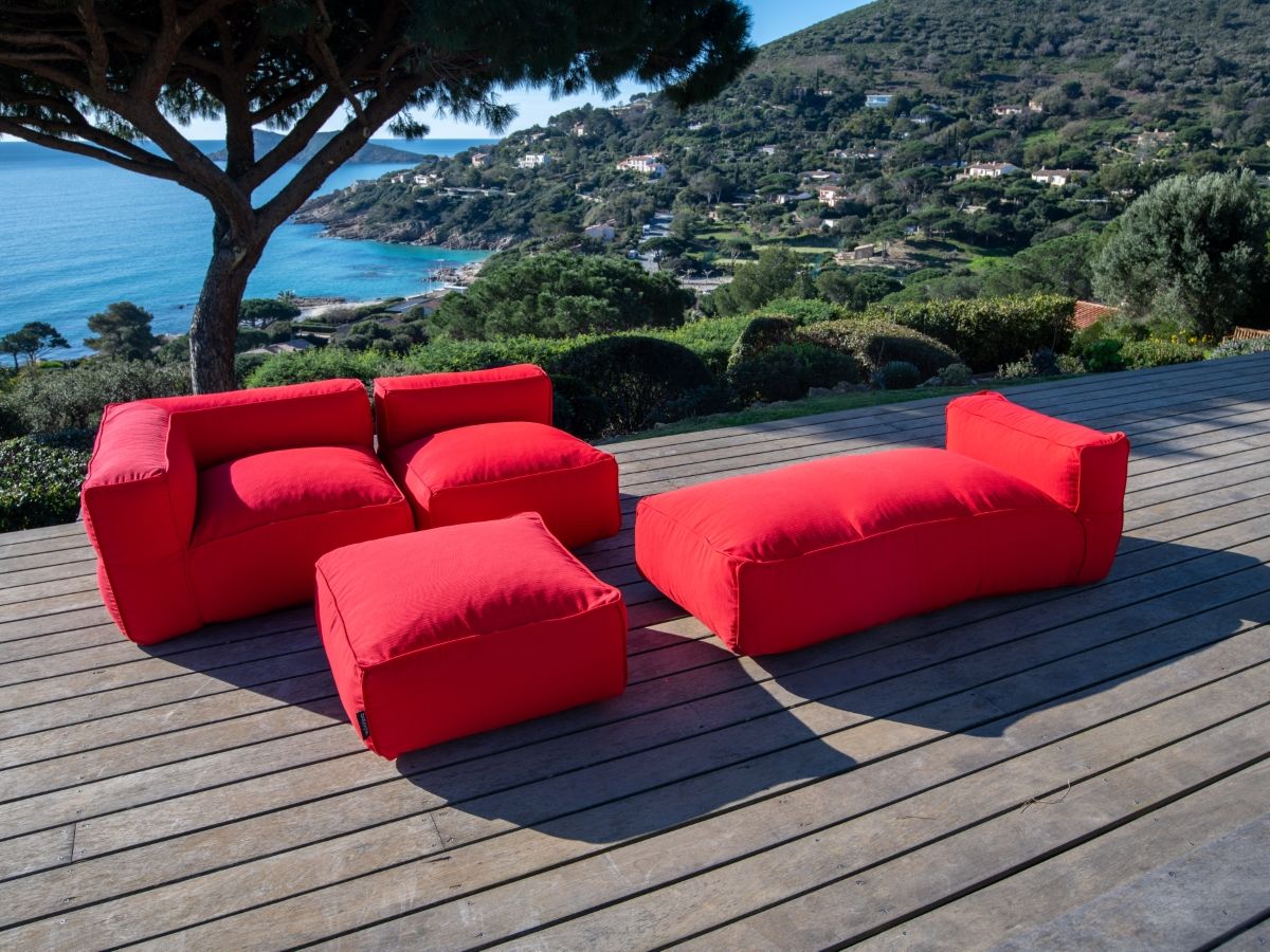 Bobochic Giulia Gartensofa 4-Sitzer mit Pouf, 1 Eckmodul Stoff Rot