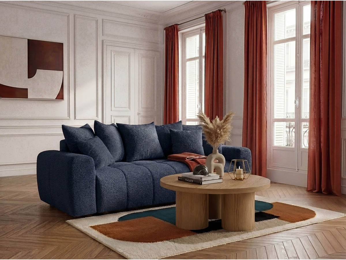 Bobochic Roxelane Schlafsofa 3-Sitzer mit Bettkasten Bouclé-Stoff Dunkelblau