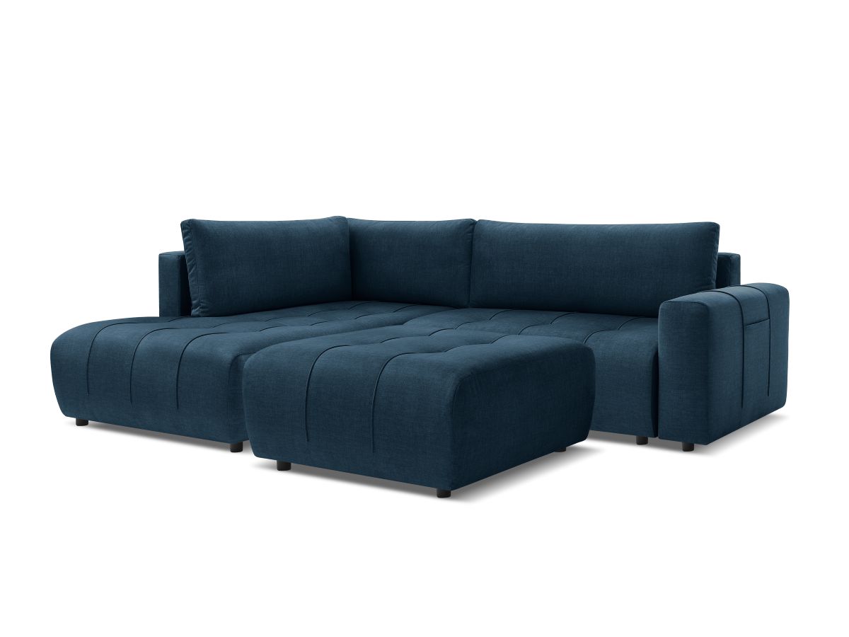 Bobochic Arsene Ecksofa mit Schlaffunktion und Bettkasten und Pouf 277 × 200 cm Samt Blau Ecke links