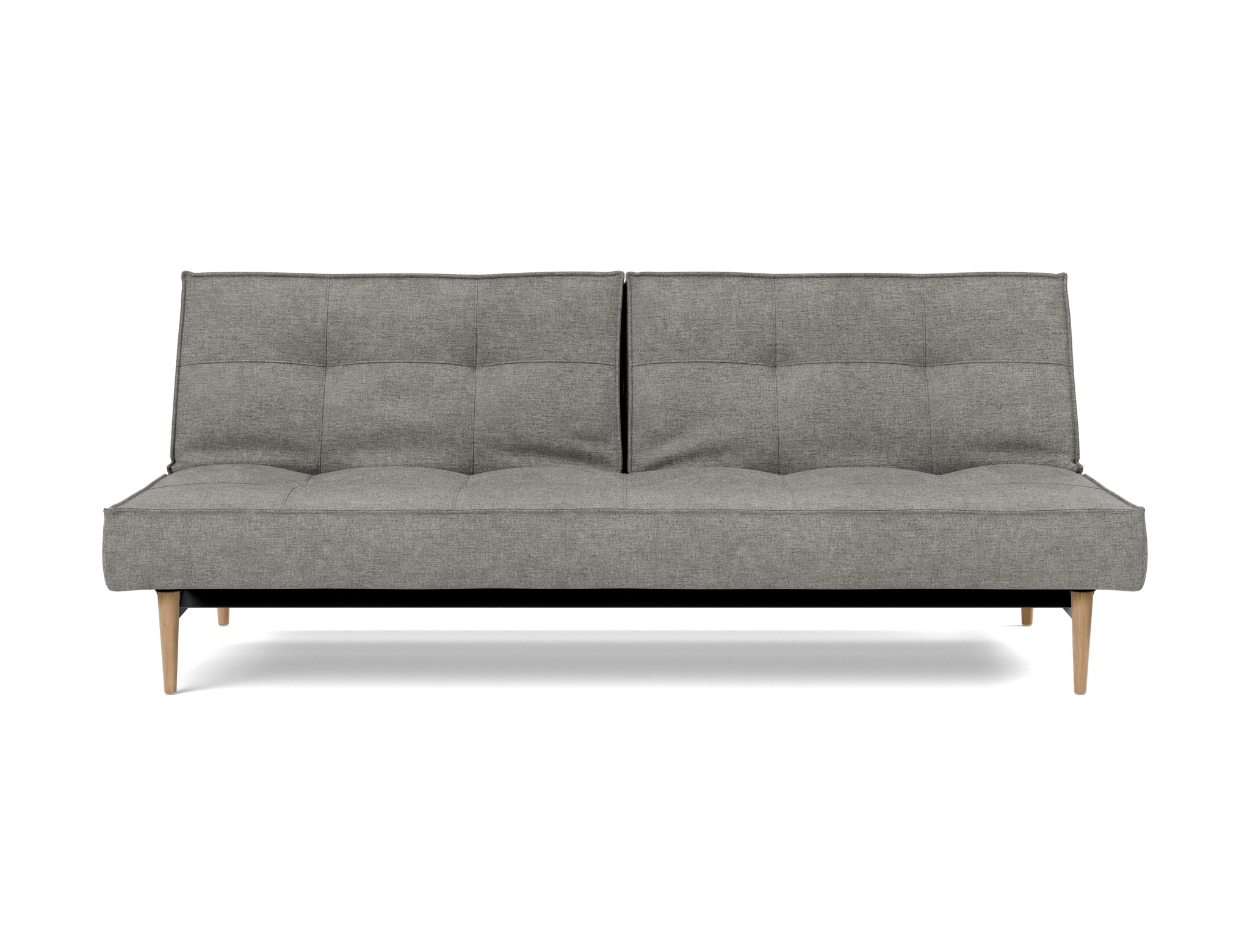 Schlafsofa Splitback Flachgewebe Avella 282-Warm-Grey Beine Styletto Eiche hell