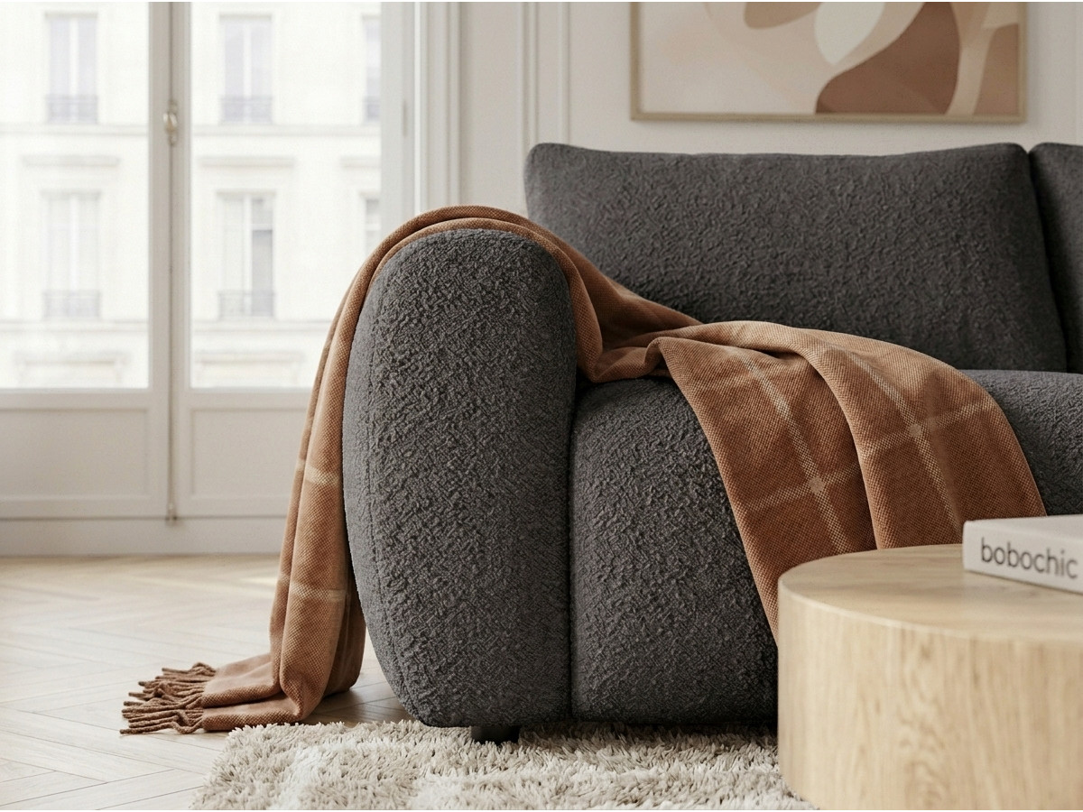 Bobochic Fuji Schlafsofa 3-Sitzer Bouclé-Stoff Dunkelgrau