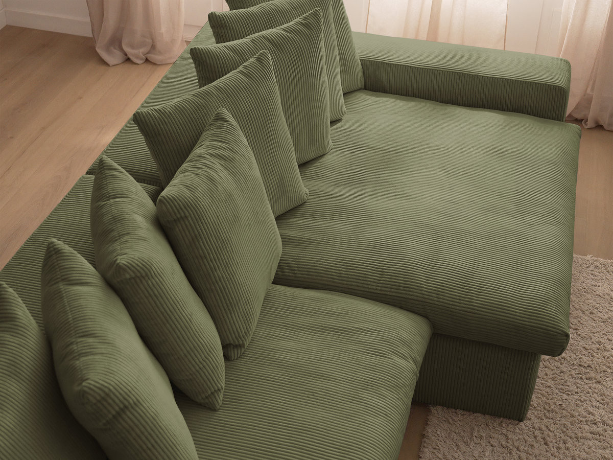Bobochic Enore Ecksofa mit Pouf Cordsamt Hellgrün Ecke rechts