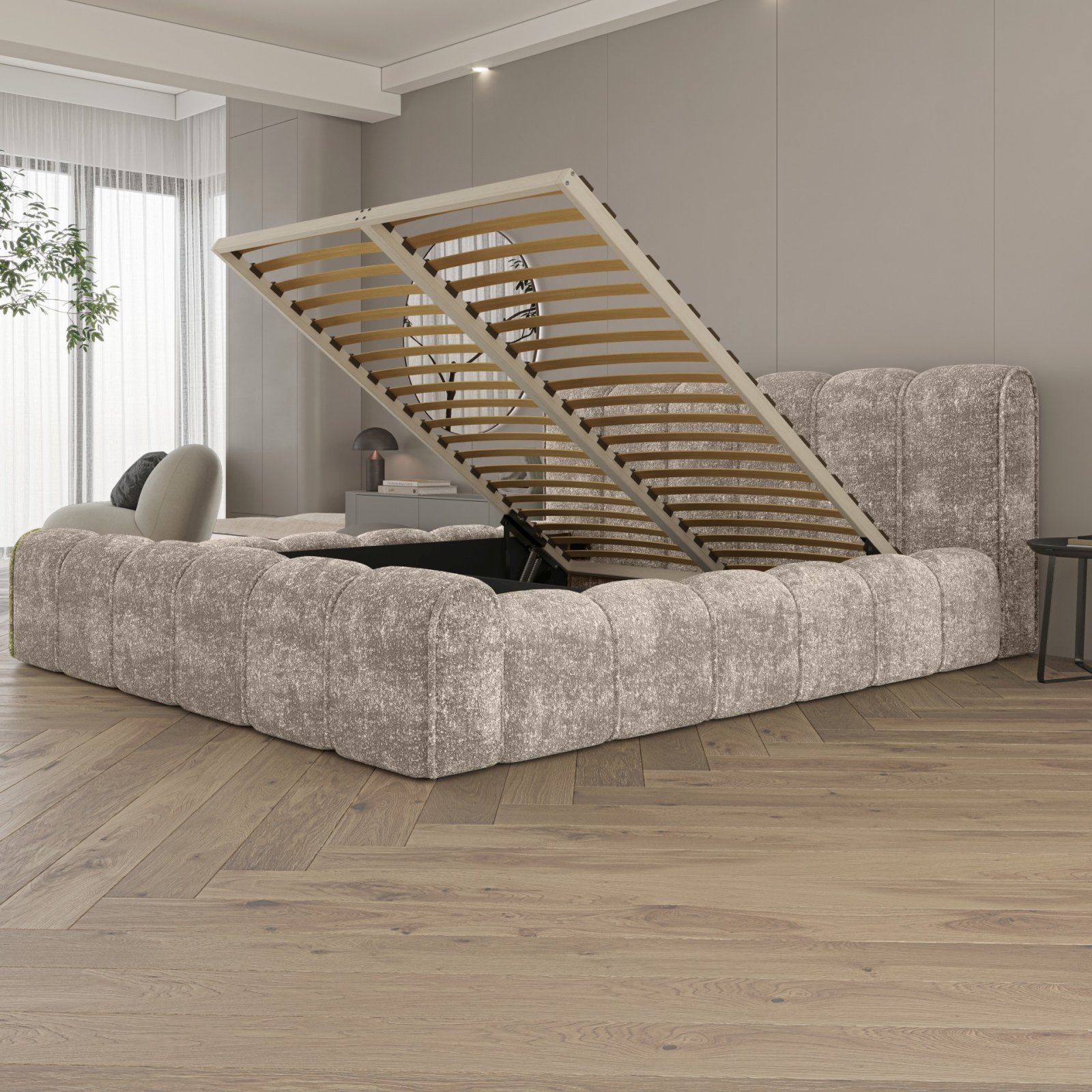 Polsterbett Belio Chenille 140x200 mit Holzrahmen Venga 102