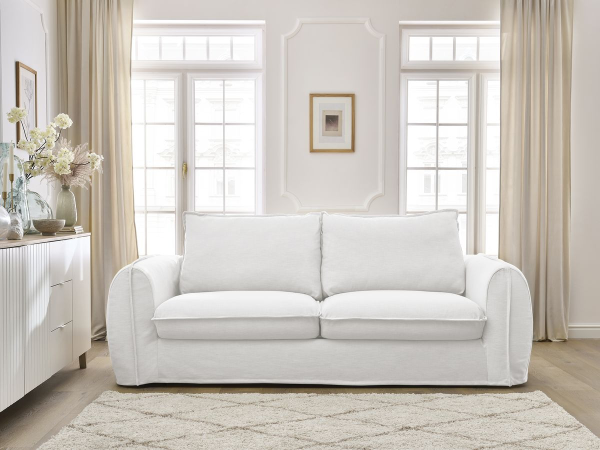 Bobochic Archimede Schlafsofa 3-Sitzer Stoff Weiß, Liegefläche 140 × 194 cm