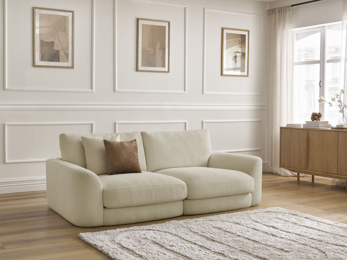 Bobochic Leonore Sofa 3-Sitzer Bouclé-Stoff Beige