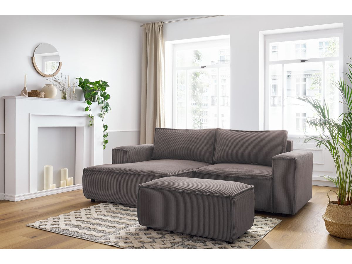 Bobochic Nihad Ecksofa mit Pouf Cordsamt Taupe Ecke links
