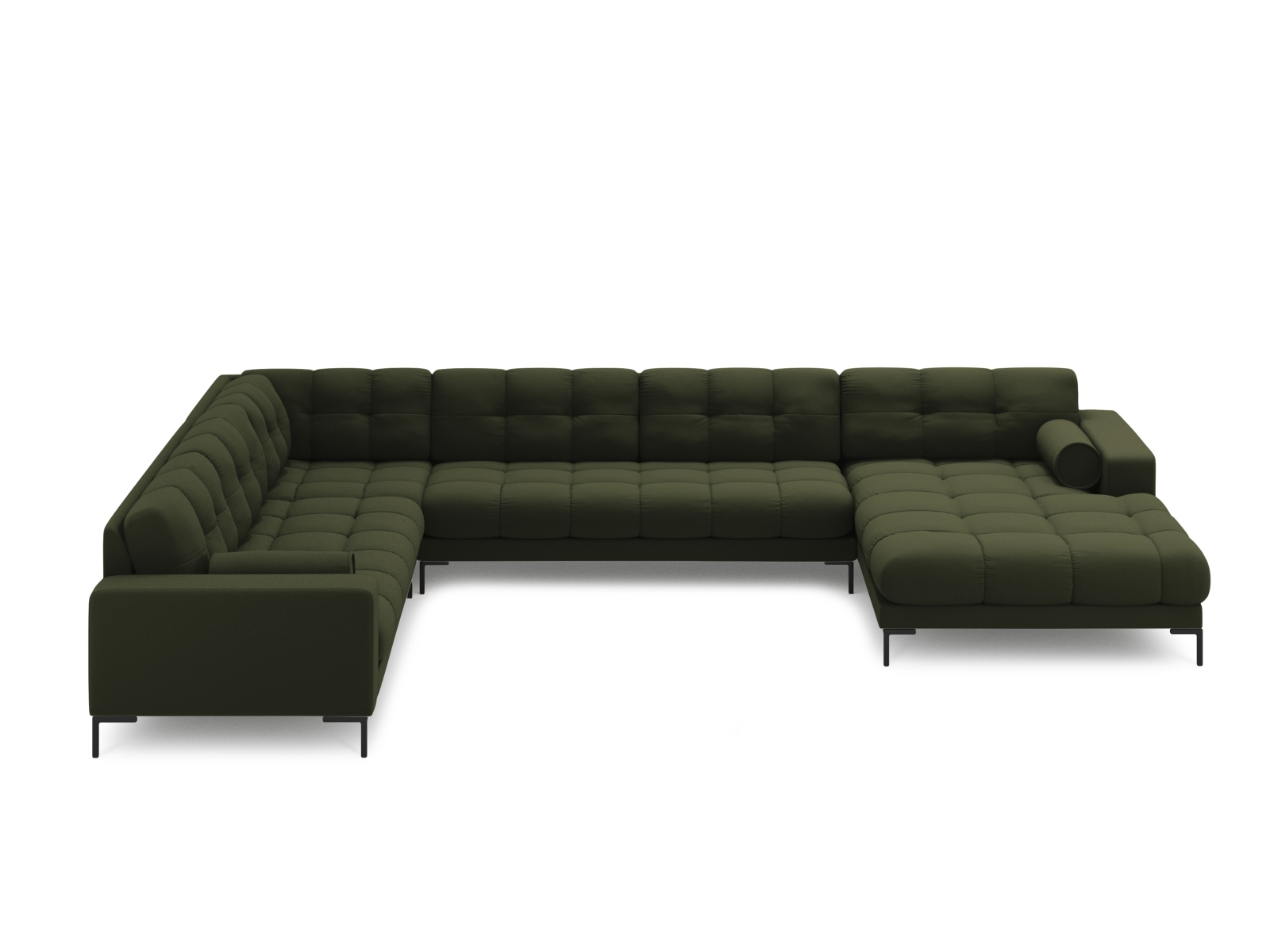 Cosmopolitan Design Panoramasofa Bali 7-Sitzer 327 cm Strukturierter Stoff Neve Grün Links Beine Schwarzes Metall
