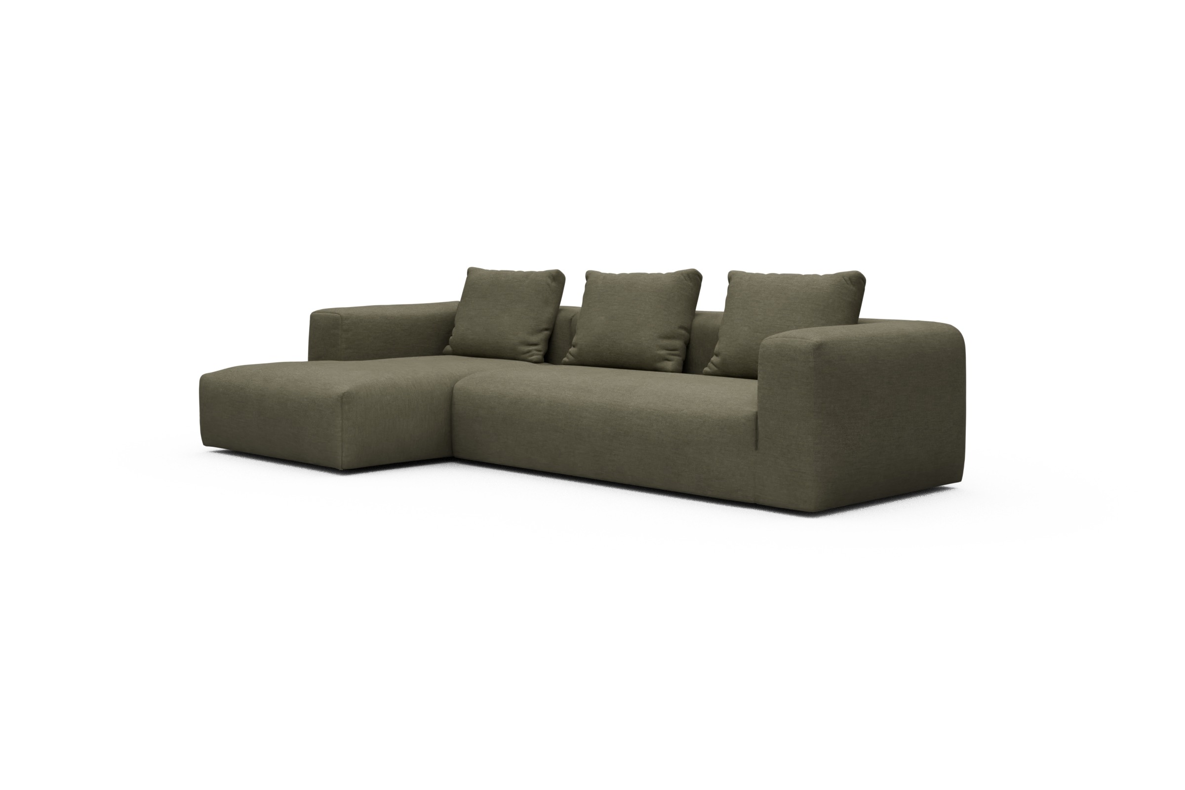 Ecksofa Fred Chaiselongue links mit 2,5-Sitzer Vivus-Dusty-Olive