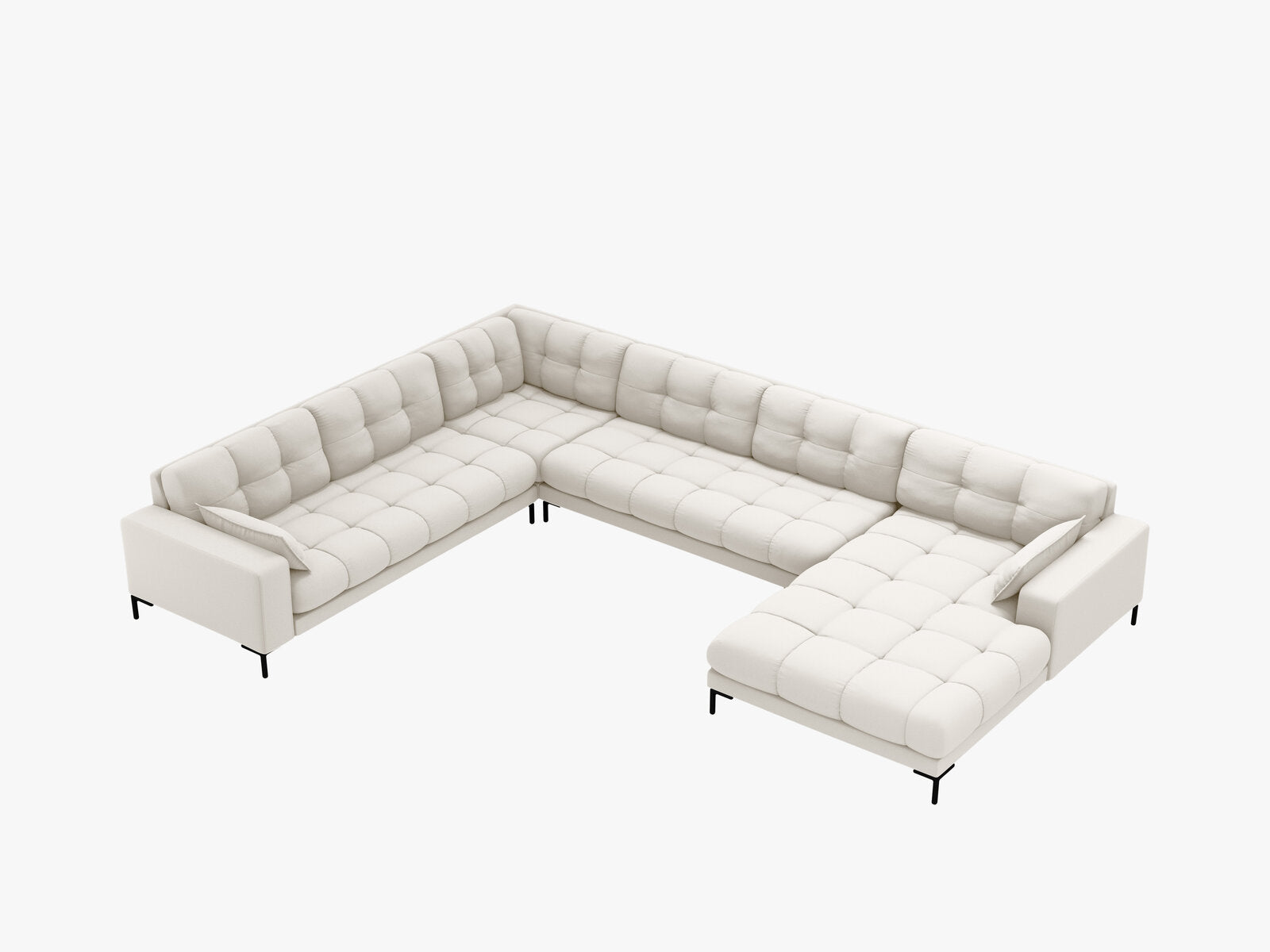 Micadoni Wohnlandschaft Mamaia 7-Sitzer Links Strukturierter Stoff Neve Helles Beige schwarze Beine