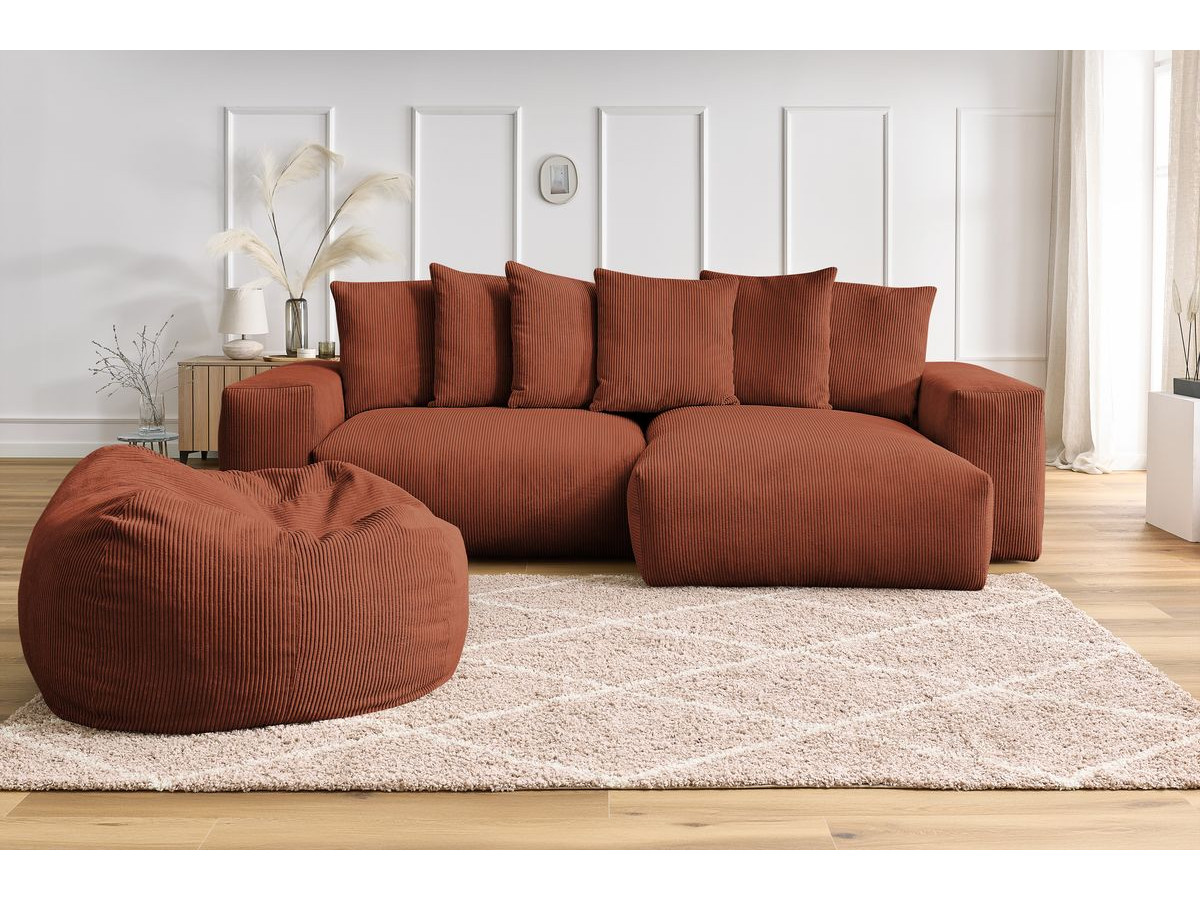 Bobochic Voltaire Ecksofa mit Pouf 310 × 174 cm Cordsamt Orange