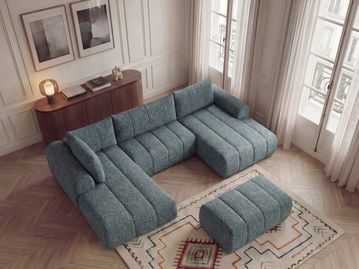 Bobochic Nesty Wohnlandschaft mit Pouf Melange-Stoff Blau Ecke rechts