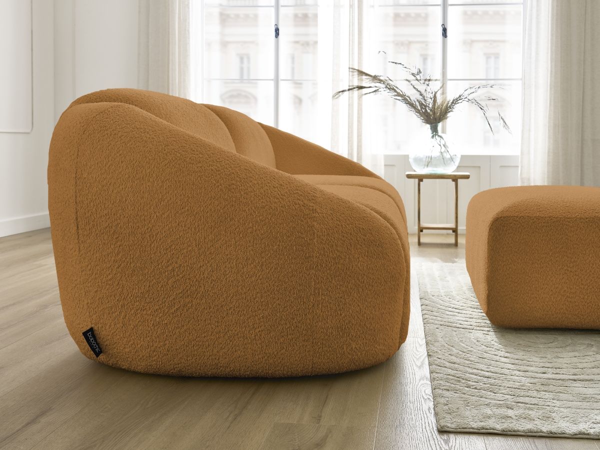 Bobochic Tina Sofa 3-Sitzer mit Pouf Bouclé-Stoff Gelb