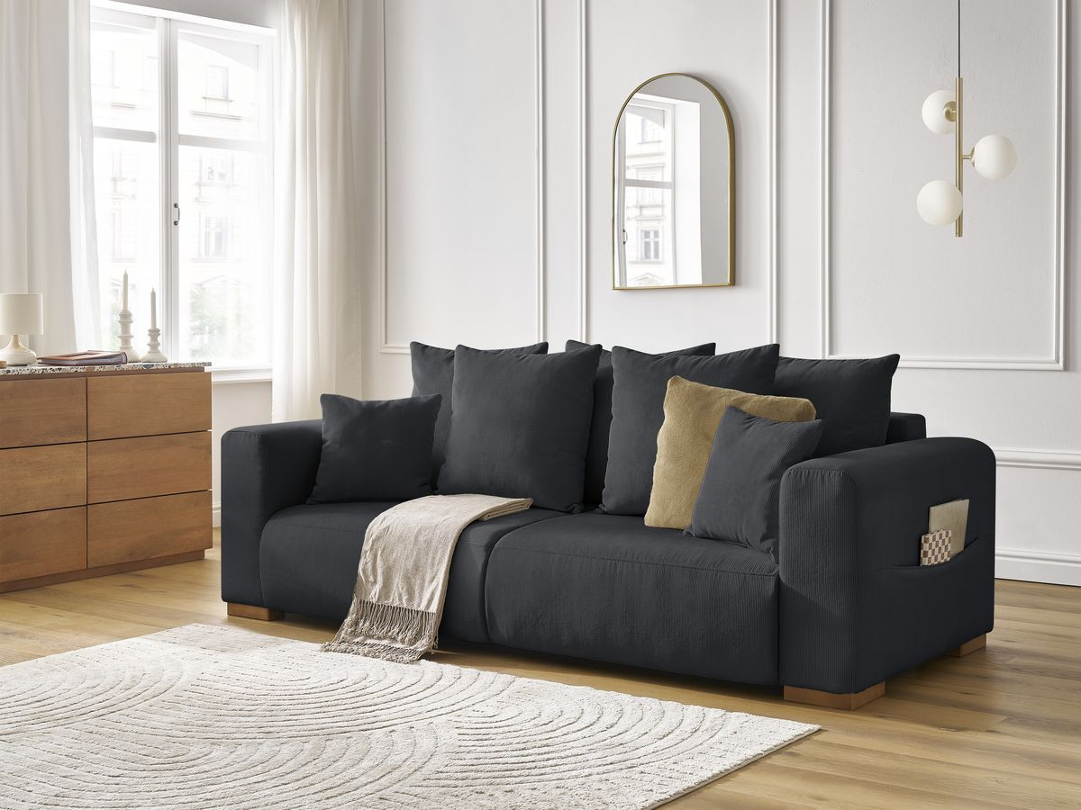 Bobochic Sidonie Sofa 3-Sitzer Cordsamt Schwarz