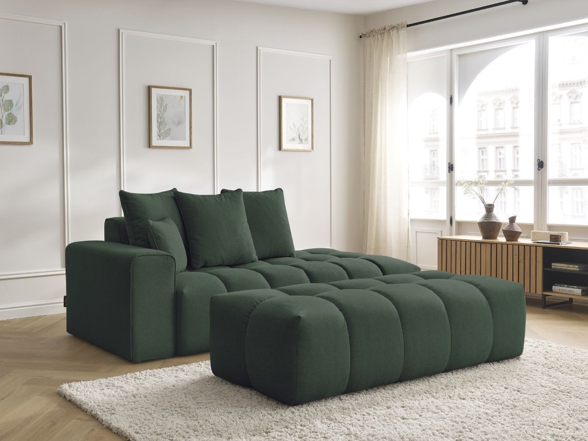 Bobochic Mont-blanc Sofa 5-Sitzer mit Pouf Melange-Stoff Grün Armlehne links