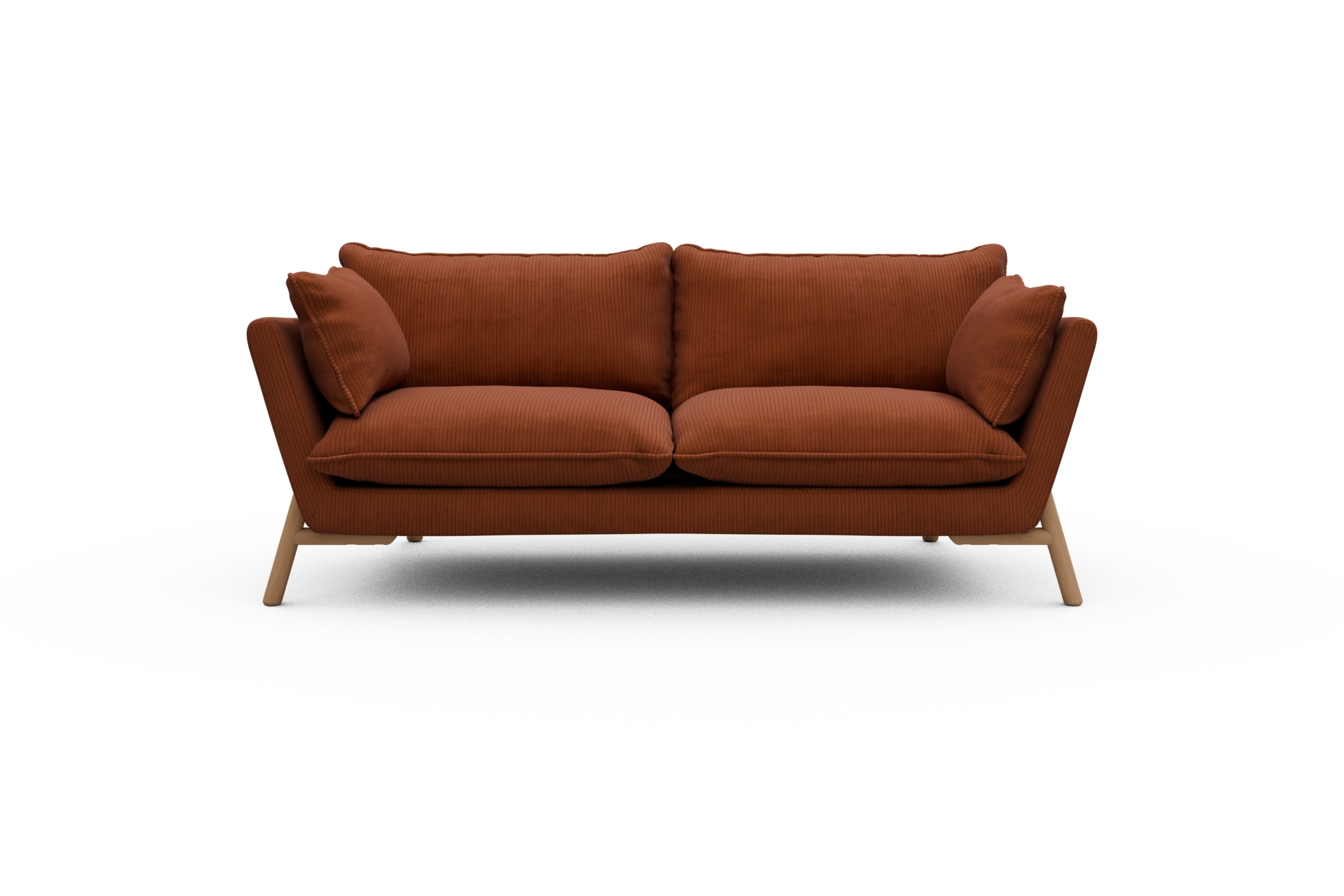 Skandi Home Sofa Emil PREMIUM 2-Sitzer Beinfarbe Eiche Natur Corduroy-Burnt-Orange moebelfaktor