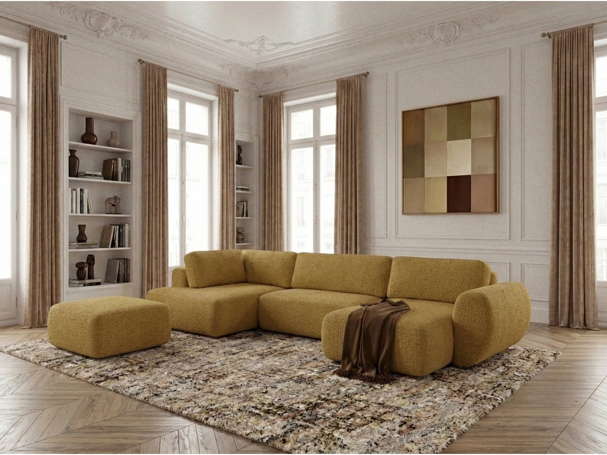 Bobochic Denise Wohnlandschaft mit Pouf Strukturstoff Gelb Ecke rechts