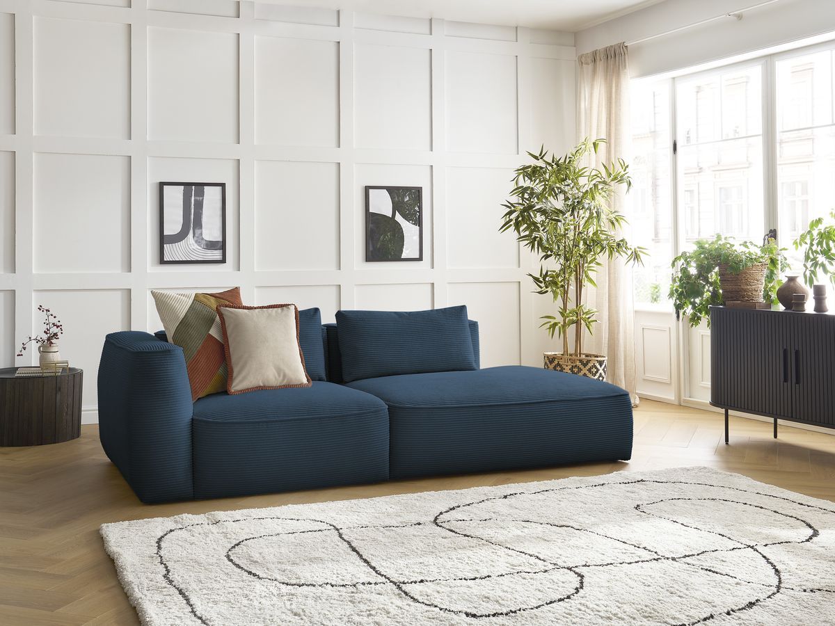 Bobochic Leopold Sofa 3-Sitzer Cordsamt Dunkelblau Armlehne links