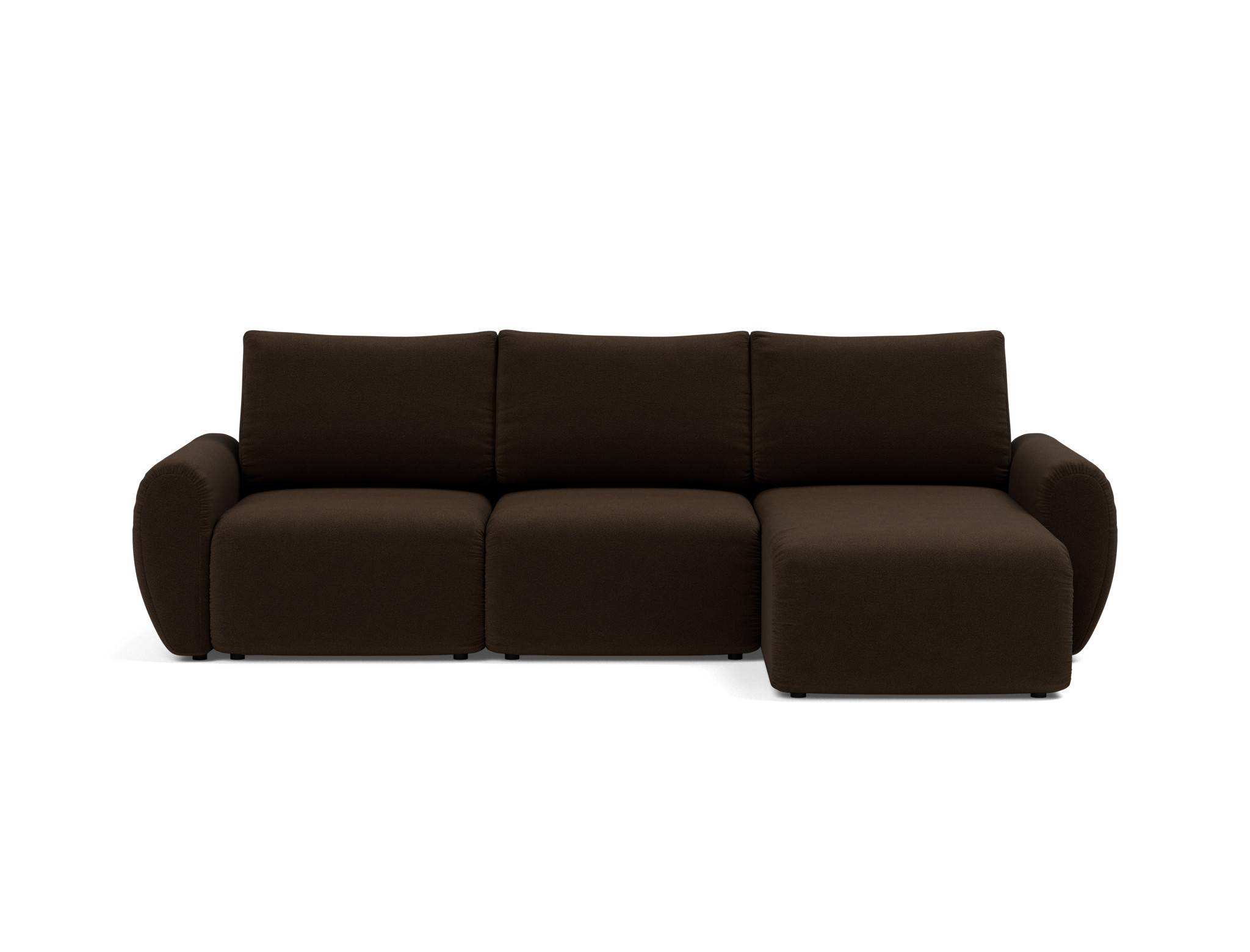 Schlafsofa Norum mit Chaiselongue und Curve-Armlehnen Strukturierter Stoff Taura 358-Chocco