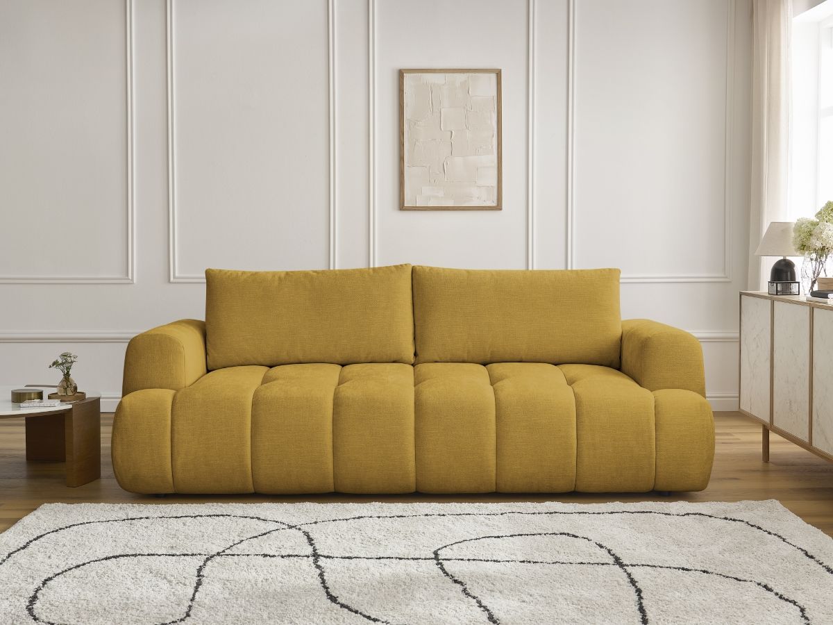 Bobochic Fuji Schlafsofa 3-Sitzer mit Bettkasten Stoff Gelb