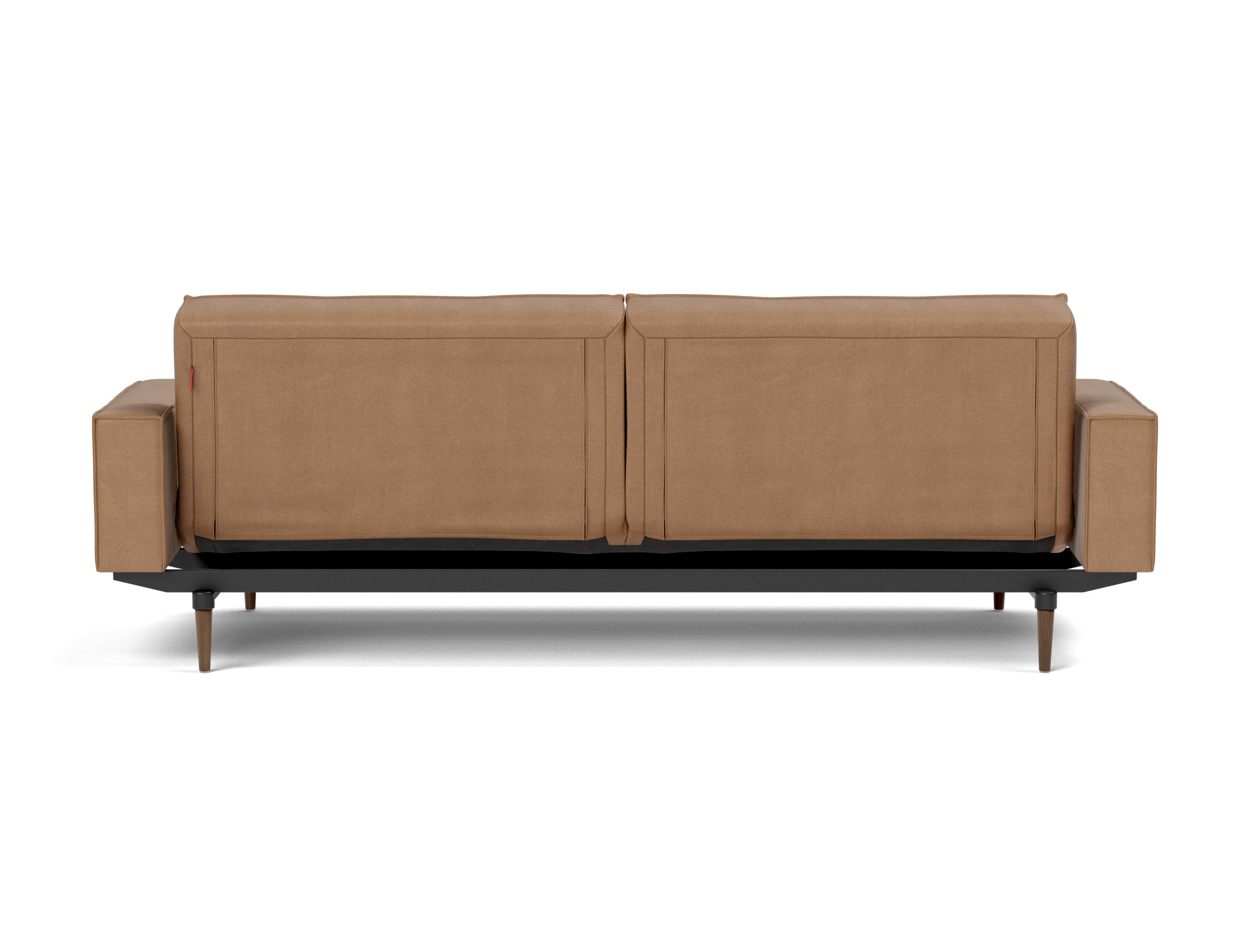 Schlafsofa Splitback mit Armlehnen Lederoptik Faunal 551-Brown Beine Styletto Eiche dunkel