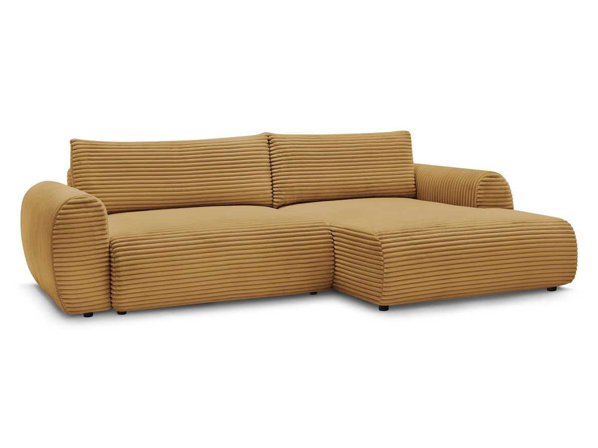 Bobochic Lucien Ecksofa mit Schlaffunktion und Bettkasten 314 × 167 cm Breitcord weich Gelb Ecke rechts