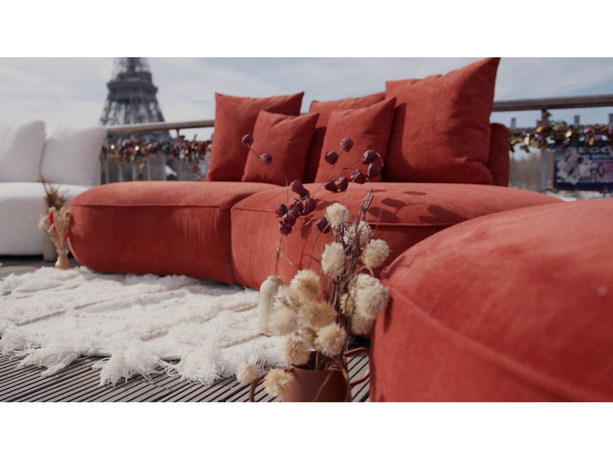 Bobochic Saint-germain Sofa 5-Sitzer mit Pouf Strukturstoff Rot