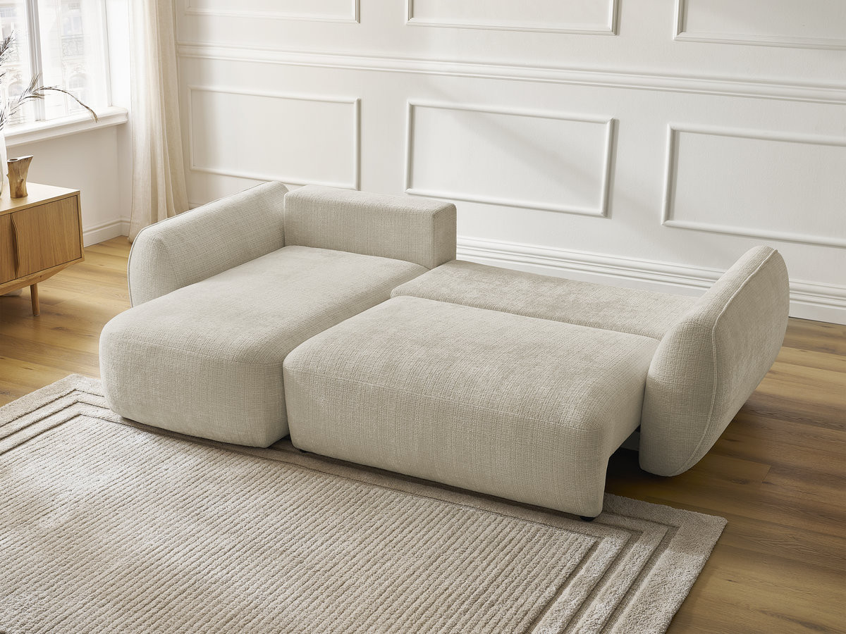 Bobochic Denise Ecksofa mit Schlaffunktion und Bettkasten 258 × 160 cm Strukturstoff Beige Ecke links