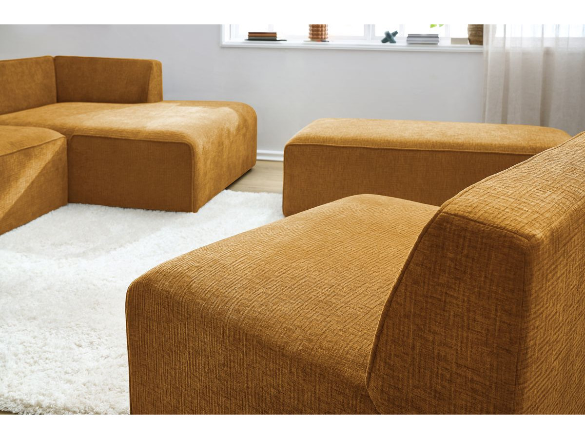 Bobochic Megeve Ecksofa mit Pouf Strukturstoff Gelb Ecke rechts