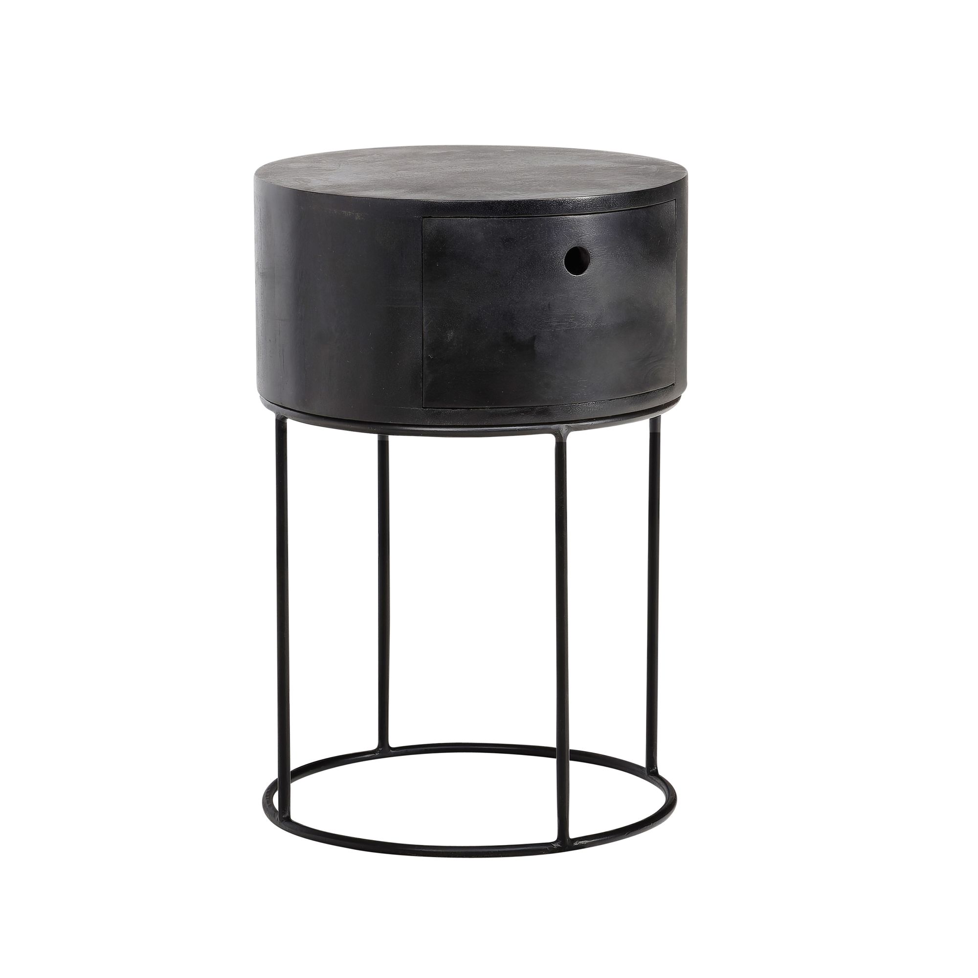 Nachttisch Hamnvik Massivholz Schwarz Ø 40 cm