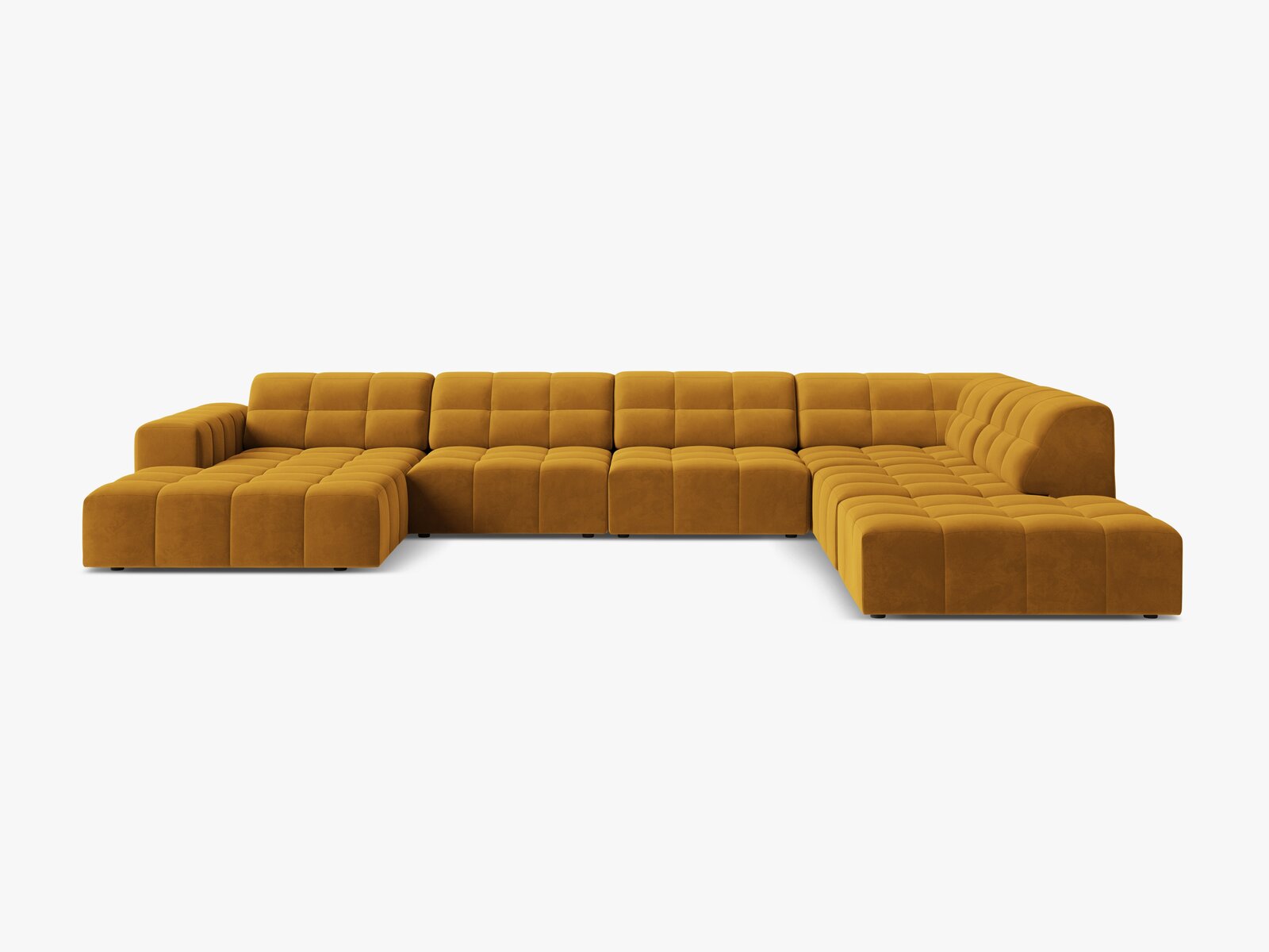 Micadoni Panorama Ecksofa Jennifer 7-Sitzer Rechts Samt Bluvel Gelb